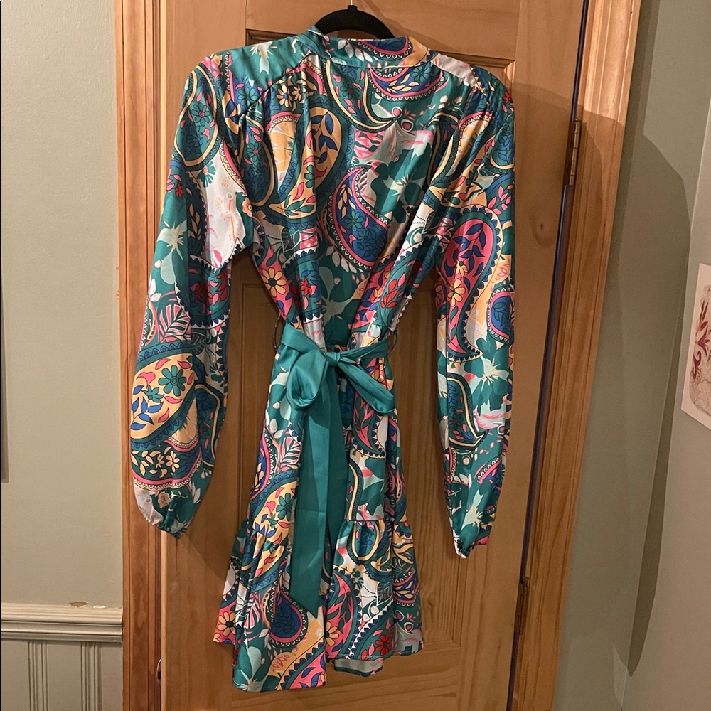 Teal Paisley Long Sleeve Dress